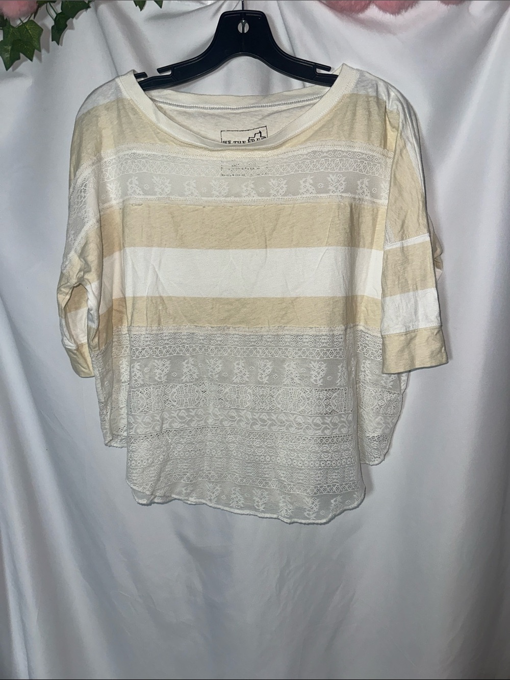 We The Free Cream & White Striped Short Sleeve Top